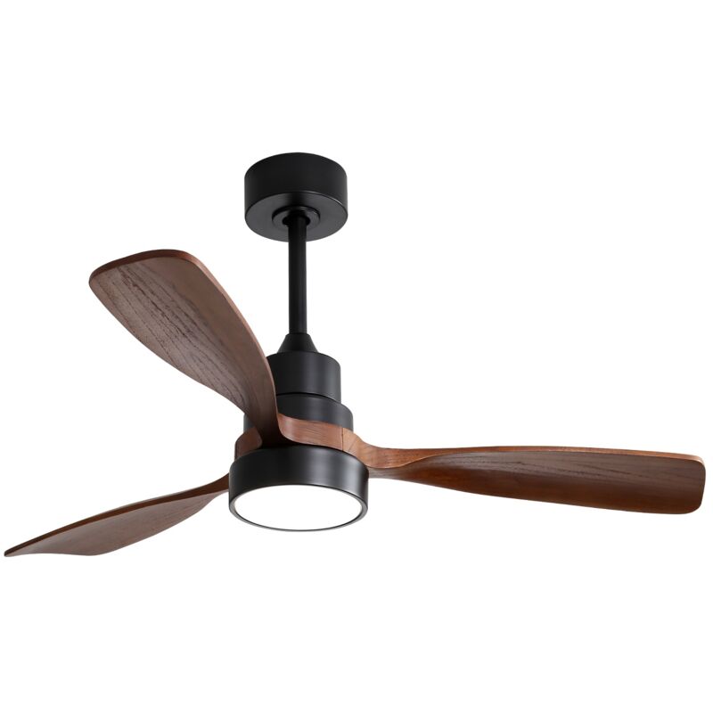 Tanant - Ventilateur de plafond en bois de 122cm avec 3 pales en bois massif et moteur cc réversible à télécommande - pour salon - marron