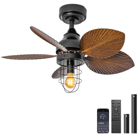 Ventilateur de plafond en métal, télécommande/contrôle APP, avec 2 tiges de suspension, 6 vitesses de vent, minuterie, 70 cm (sans ampoule)