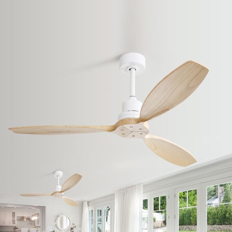 Eifson - Ventilateur de plafond encastré de 132cm, avec 3 pales en bois massif, 6 vitesses, télécommande, 2 modes de flux d'air, moteur réversible