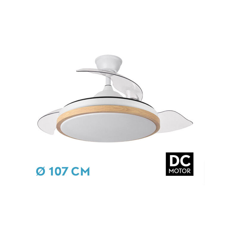 Ventilateur dc evros 72w 6120lm white/beech 107d 3asp.detachable 3000-4000-6000k remote+intensity control+timer+memory