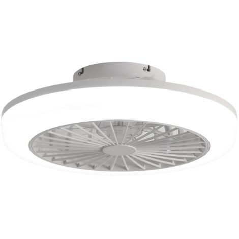 Ventilateur de plafond fermé 45 cm, avec lumière LED réglable en 3 couleurs et télécommande, sans pales encastrées, style moderne, pour chambre, cuisine, salle à manger - Blanc