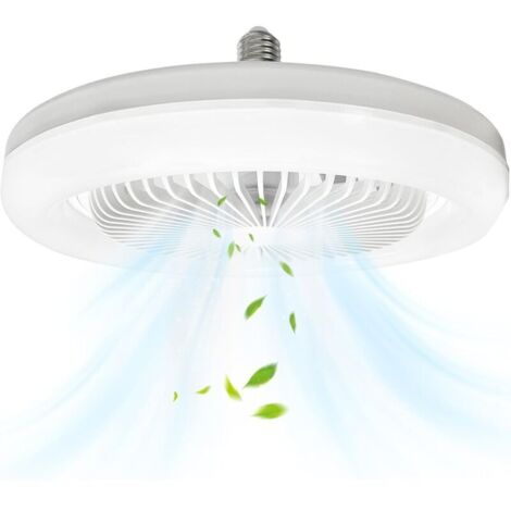 Ventilateur de plafond fermé avec lumière, lampe E27 30W ventilateur de plafond silencieux, 3 modes de fonctionnement, ventilateur mural portable avec lumière blanche