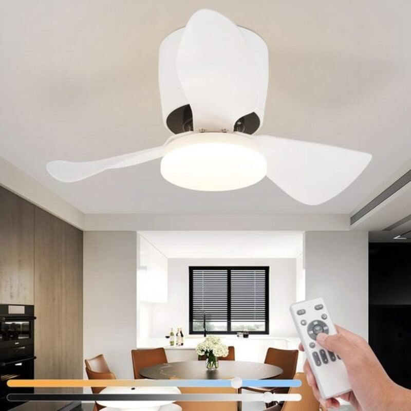 Gbly - Ventilateur de plafond avec éclairage à intensité variable - Plafonnier led silencieux de 70 cm avec télécommande moderne blanche de 23 w avec