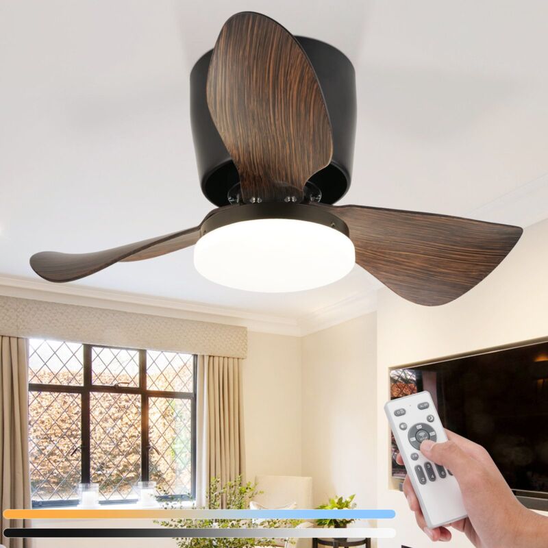 Gbly - Ventilateur de plafond avec éclairage et télécommande silencieux - Plafonnier led à intensité variable 23 w avec ventilateur 70 cm Noir avec