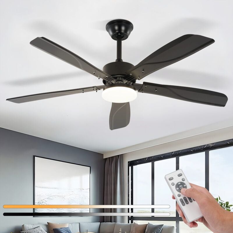 Gbly - Ventilateur de plafond avec éclairage silencieux - Plafonnier led à intensité variable 23 w noir avec ventilateur et télécommande 125 cm