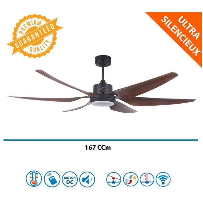 Klassfan - Ventilateur de plafond HurikaineBK super destratificateur dc 167 Cm ultra puissant,hypersilence, LEd, Wifi thermostat