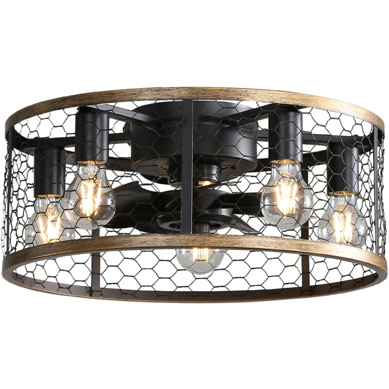 Okwish - Ventilateur de plafond industriel à cage de 20 pouces, avec 7 pales en abs, télécommande, moteur à courant continu réversible, petit