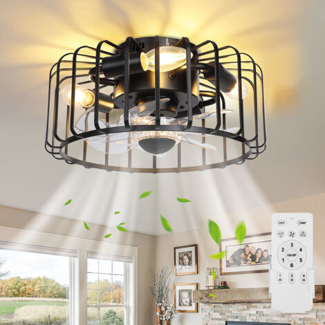 Ventilateur de plafond industriel noir avec lumière,silencieux,6 vitesses télécommande, lumière chaude 2700K,Pour chambre, salon