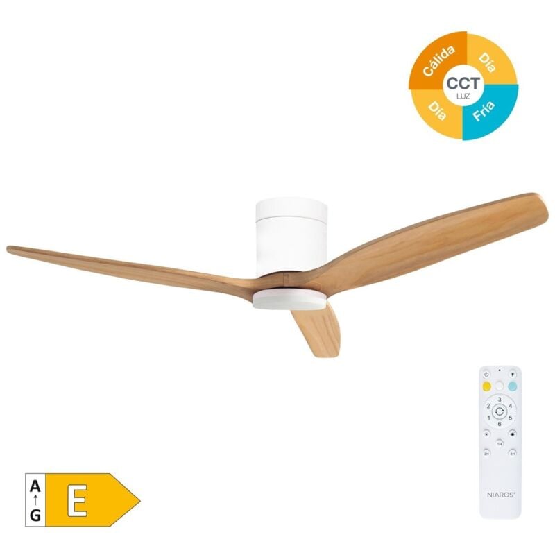 EDM - Ventilateur de plafond intelligent Kasama avec lumière led dimmable et télécommande (40W 3CCT 1534lm) effet blanc et bois