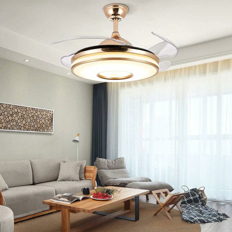 Ventilateur de plafond invisible avec ailettes réversibles - Lustre moderne - Lampe suspendue pour chambre à coucher - Plafonnier LED de 100 cm avec