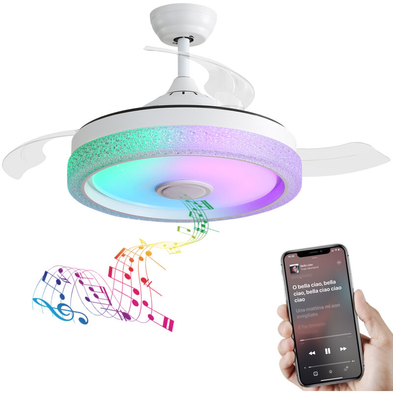 Ventilateur de plafond invisible moderne de 42 pouces, 3 lames en abs, télécommande, moteur à courant continu réversible avec lumière led 32 w