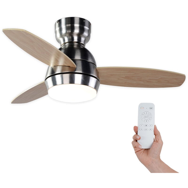 Kekai - Ventilateur de Plafond Mistral dc 92x34 cm 55W Argent avec Pales en Bois, Lumière Réglable, Minuterie et Télécommande