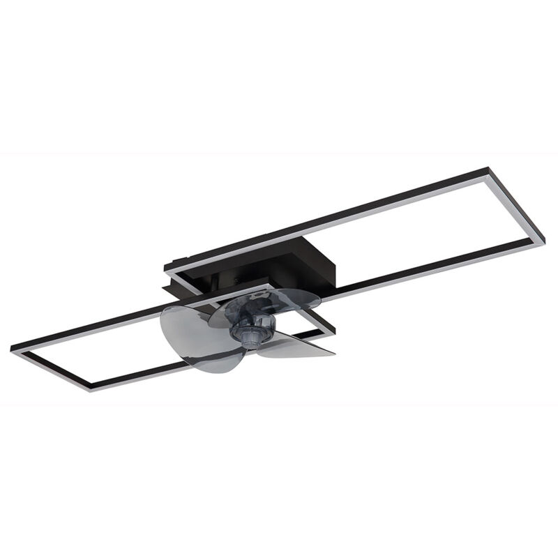 Ventilateur de plafond Lampe de salon Lampe de salle à manger Lampe de cuisine, métal alu noir, dimmable télécommande CCT, LED 38W 1800Lm 3000-6500K,