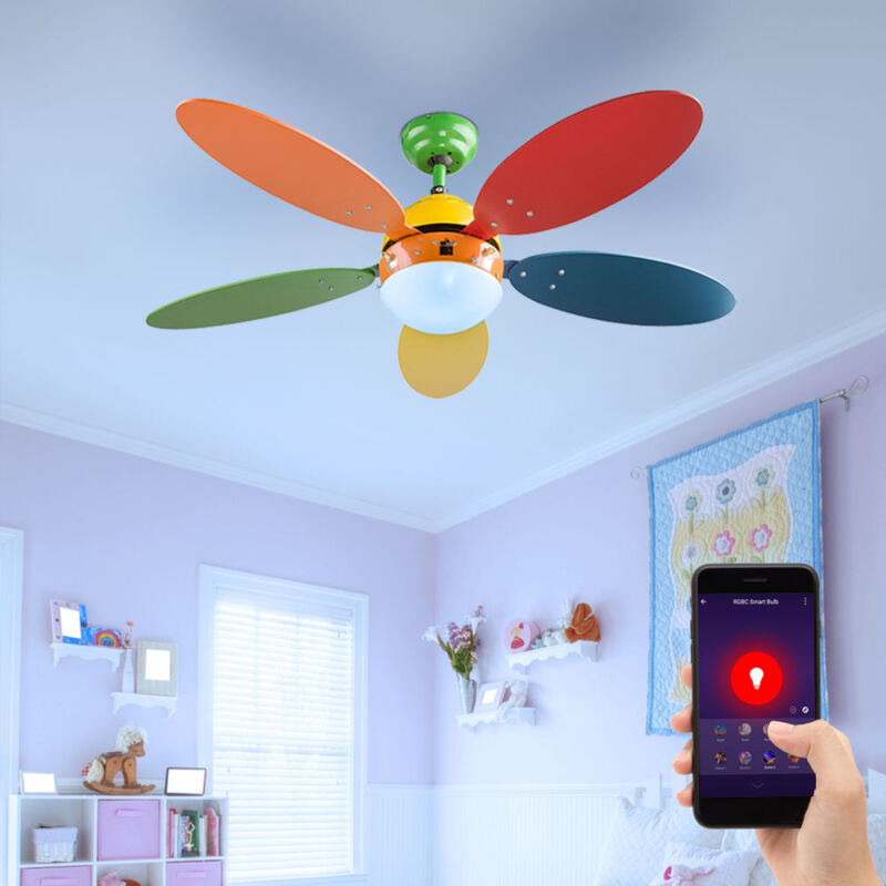 Globo Lighting - Ventilateur de plafond lampe de ventilateur pour chambre d'enfant plafonnier coloré ventilateur avant/retour, verre, contrôle par