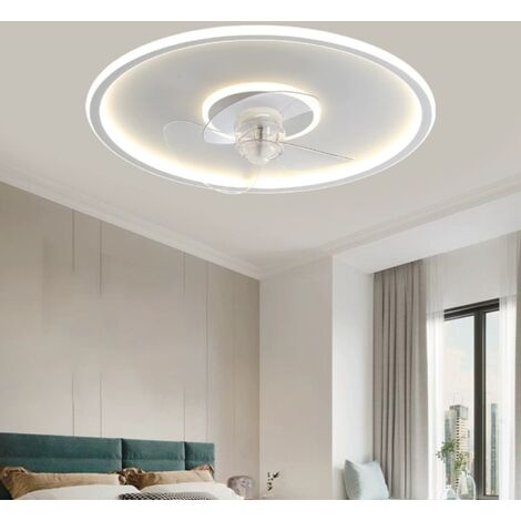 Ventilateur de plafond LED 19,6 pouces avec lumière,3000K à 6000K dimmable,6 vitesses, modèle rond moderne avec télécommande pour chambre et cuisine