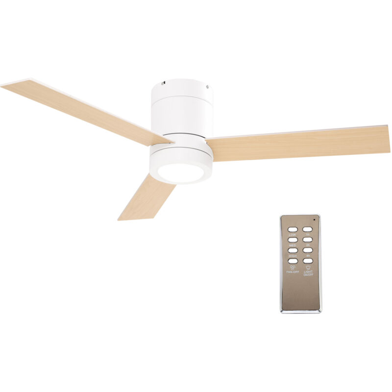 Homcom - Ventilateur de plafond led - 3 pales, 3 vitesses, timer - télécommande, kit installation inclus - métal effet bois