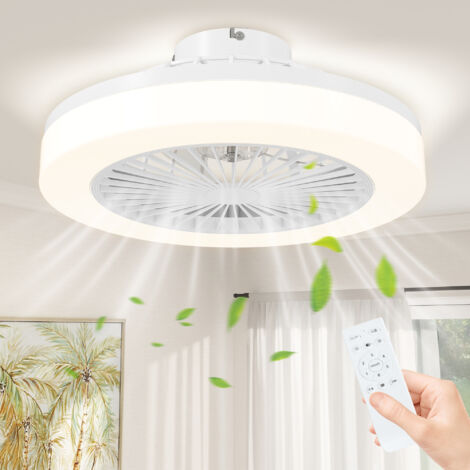 Ventilateur de plafond LED avec éclairage 6 vitesses télécommande lumière réglable lampe plafond blanche