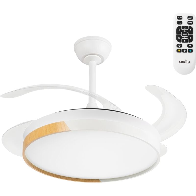 Greenice - Ventilateur de Plafond led Blanc/Hêtre 72W 7200LM cct dc Ultra Silencieux avec Télécommande et Lames Rétractables Été-Hiver