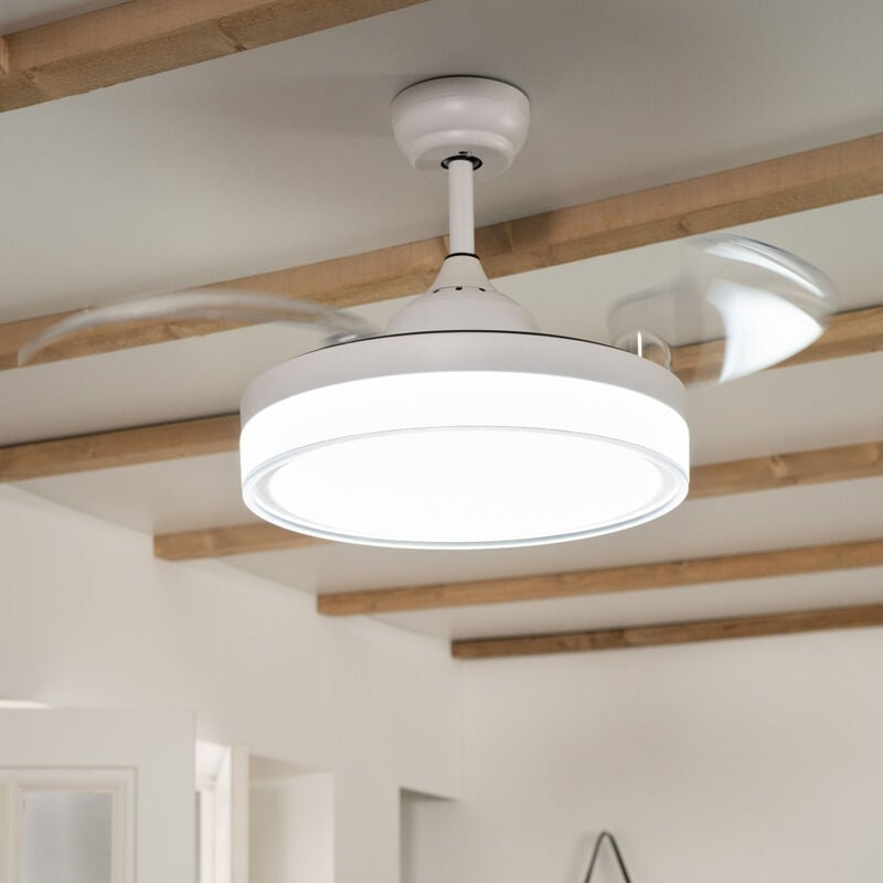 Techbrey - Ventilateur de Plafond led Pales Pliable Caicos Blanc 106cm Moteur dc 165º