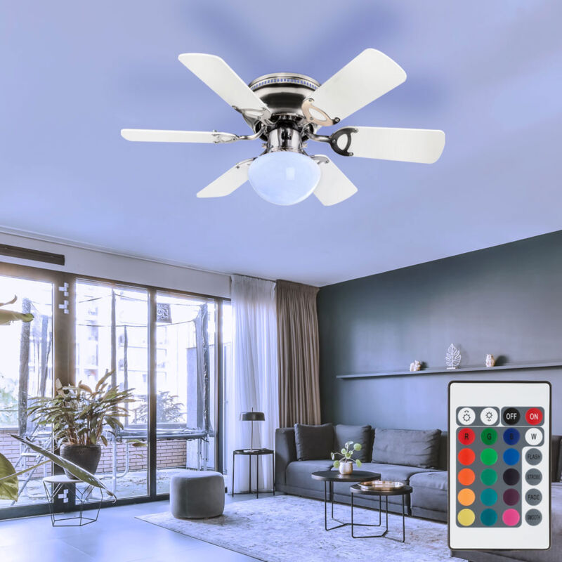 Ventilateur de plafond led dimmable avec télécommande lampe de salon avant/retour lampe de chambre, 3 niveaux, pales réversibles rgb changement de
