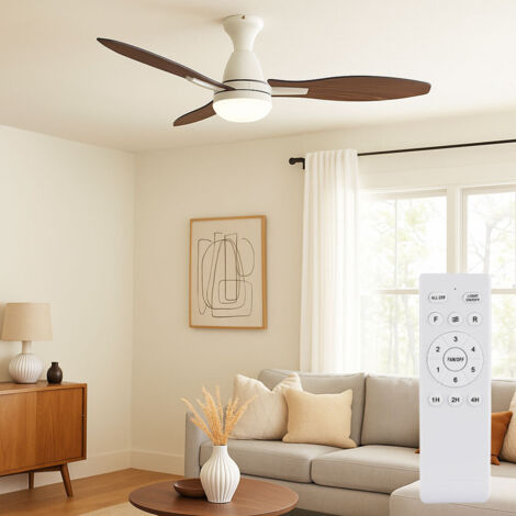 Ventilateur de plafond LED dimmable avec télécommande mode été hiver Plafonnier, 6 niveaux, ailes réversibles, 22W 1660lm blanc chaud, blanc neutre, blanc froid, D 107 cm
