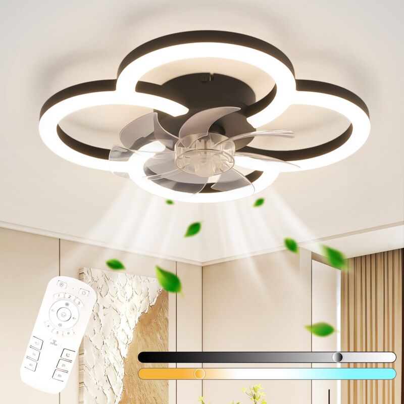 Gbly - Ventilateur de plafond led avec éclairage - Ventilateur de plafond noir silencieux 40 w avec télécommande, plafonnier moderne à intensité