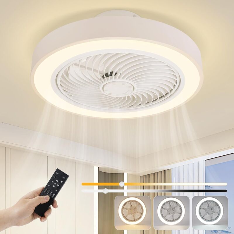 Gbly - Ventilateur de plafond led avec éclairage – Ventilateur de plafond silencieux 40 w avec télécommande, plafonnier à intensité variable,