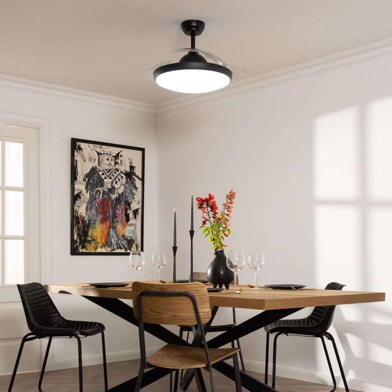 Techbrey - Ventilateur de Plafond led Pales Pliable Kourak Noir 106cm Moteur dc 165º