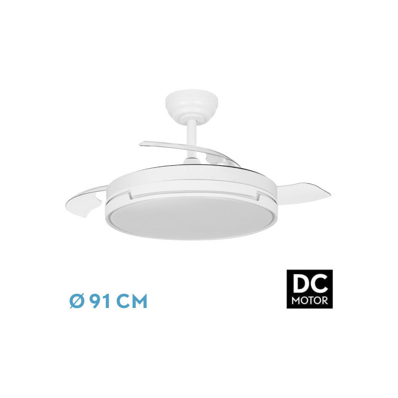 Fabrilamp - abrila - Ventilateur dc papiro - Couleur White avec three pales déployables 6 vitesses réglables 3 températures 3 lumières minuterie et
