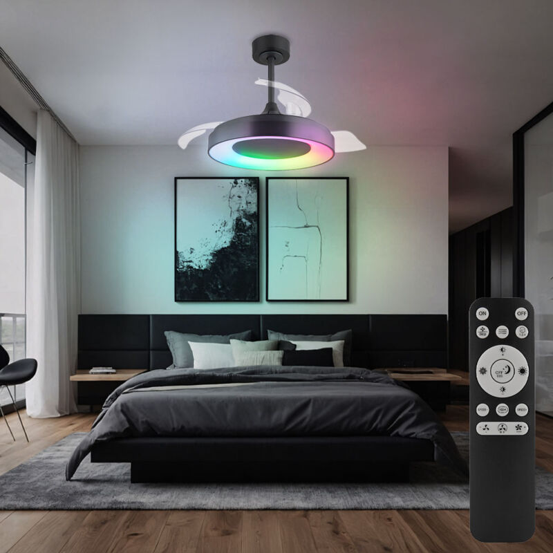 Globo Lighting - Plafonnier salon lumière ventilateur de plafond chambre, métal plastique gris, télécommande dimmable changement de couleur rvb