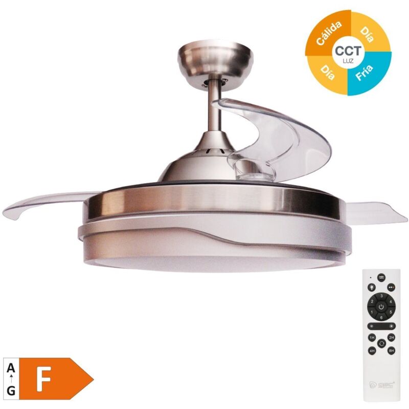 EDM - Ventilateur de plafond 'Lentini' avec lumière led dimmable et télécommande (36W 3CCT 3547lm avec pales rétractables) couleur nic