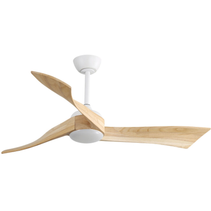 Ventilateur de plafond minimaliste de 52" avec LED,Moteur DC à économie d’énergie à distance à 6 Vitesses 3 Pales en bois,Blanc