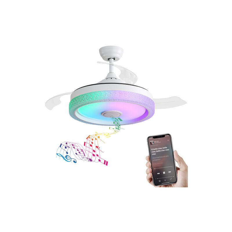 Ventilateur de plafond moderne invisible de 42 pouces, 3 pales en ABS, moteur DC réversible télécommandé avec lumière Led 32W