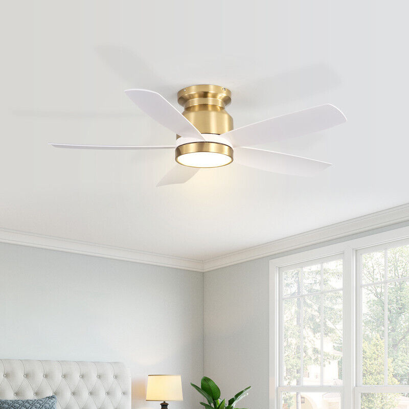 Sofucor - Ventilateur de plafond moderne 106,5 cm avec 5 pales et lumière, doré