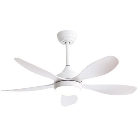 Ventilateur de plafond moteur DC 106 cm avec 5 pales en ABS, 6 vitesses, lumière LED à intensité variable, télécommande, pour salon et chambre à coucher - Blanc