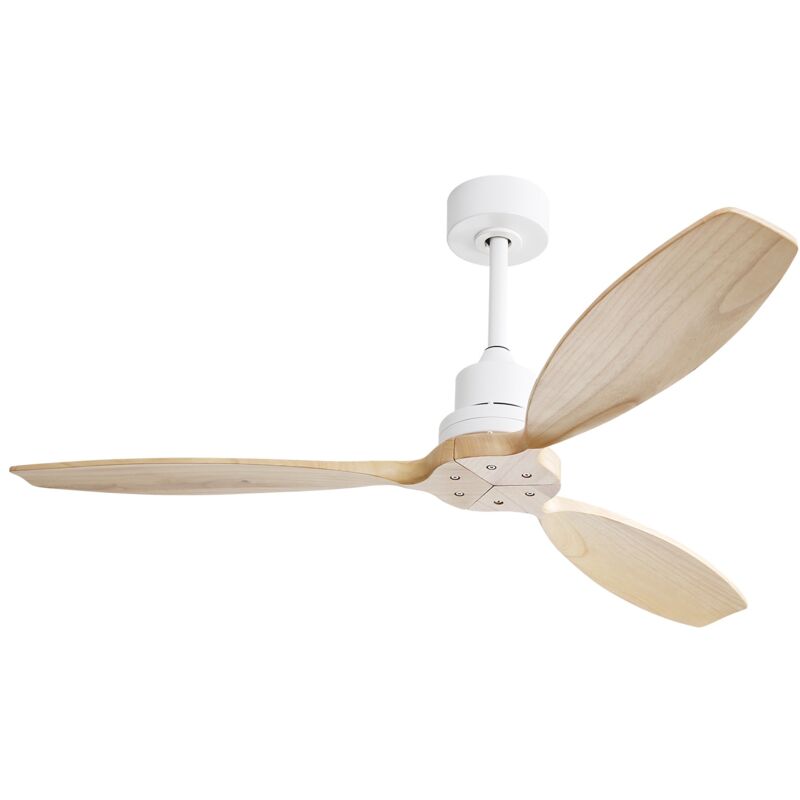 Tanant - Ventilateur de plafond moteur dc 132 cm avec 3 pales en bois massif, 6 vitesses, télécommande, pour salon et chambre - Blanc
