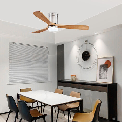 Ventilateur de Plafond Moteur DC Niquel Pales en Bois Naturel avec Lumière/Silencieux, Télécommande, Puissance 40W, Ø132 cm, Argent + Couleur Bûche
