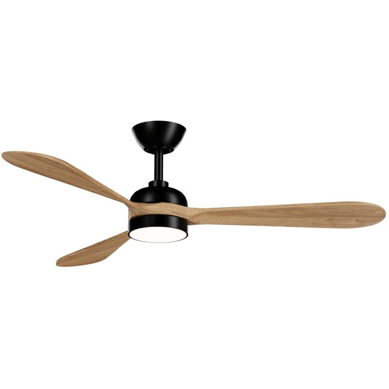 Sulion - Ventilateur de plafond moteur dc pour extérieur 132cm led 20W 3CCT dim Noir/Bois IP44