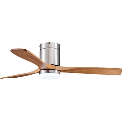 Ventilateur de plafond moteur pales en Bois massif avec lumière, tricolore à intensité variable -Couleur bûche + argent Φ132H28cm