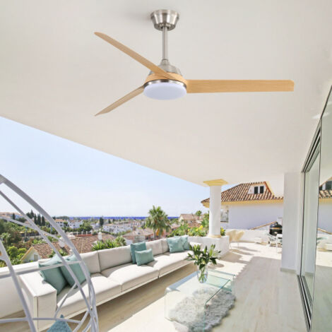 Ventilateur de plafond naturel 132 cm avec lumière LED 22W, télécommande, 3 pales en ABS, design moderne idéal salon, chambre ou bureau