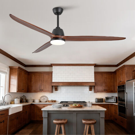 Ventilateur de plafond noir 70 pouces 3 teintes,pales bois massif et fonction mémoire. Moteur DC performant pour grande pièce.
