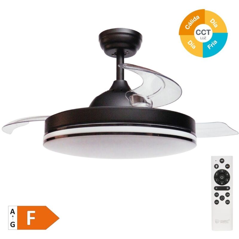 EDM - Ventilateur de plafond 'Oliveri' avec lumière led dimmable et télécommande (36W 3CCT 3547lm avec pales rétractables) noir