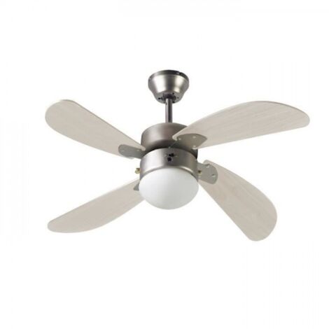 Ventilateur de Plafond - Plafonnier FARELEK - BERMUDES Ø 107 cm - réversible, 4 pales chene clair + éclairage 1 globe 60W E27 - 112423