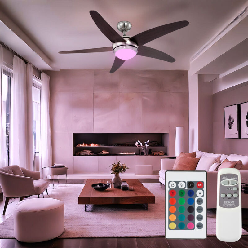 Ventilateur de plafond plafonnier lampe de salon ventilateur de chambre lampe de chambre avec télécommande, métal verre mdf marron argent, dimmable,
