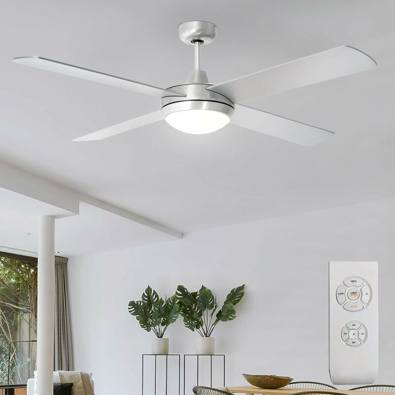 Image of Etc-shop - Ventilateur de plafond plafonnier lampe ventilateur salon, télécommande minuterie 3 niveaux avant et arrière, métal argent verre opale, 2x