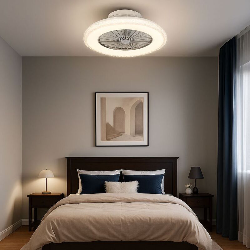 Globo Lighting - Ventilateur de plafond Plafonnier led dimmable avec télécommande lampe de salon en cristal lumière du jour, effet ciel étoilé, 40W