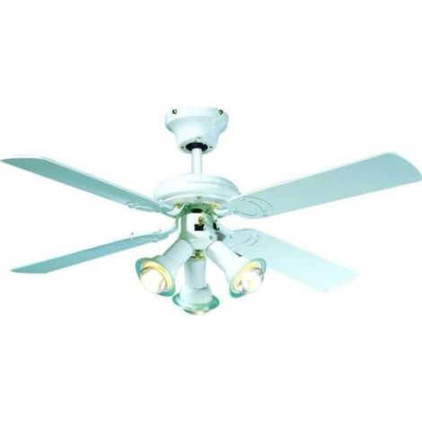 Ventilateur de Plafond - Plafonnier  réversible FARELEK MALDIVES - Ø 107 cm, 4 pales laquées blanc + éclairage 3 spots 60 W E14