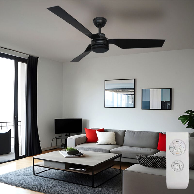 V-tac - Ventilateur de plafond pour pièce avec télécommande, ventilateur de salon noir, mode été/hiver, minuterie à 3 vitesses, d 132 cm