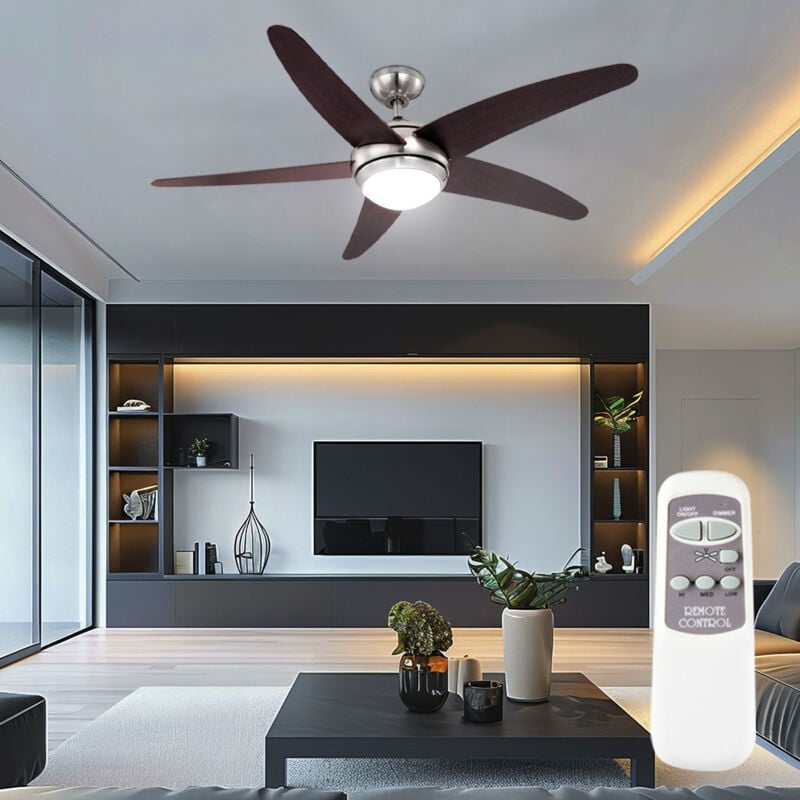 Globo Lighting - Ventilateur de plafond, refroidisseur de pièce, plafonnier, ventilateur de lampe de salon avec télécommande, marron argent, 3