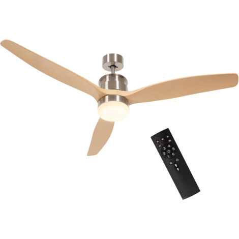 Ventilateur de plafond réversible avec lumière LED 6 vitesses silencieux - télécommande - dia. 132 cm - naturel